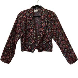 Vintage Granite Black Velvet Embroidered Cropped Jacket Sz M